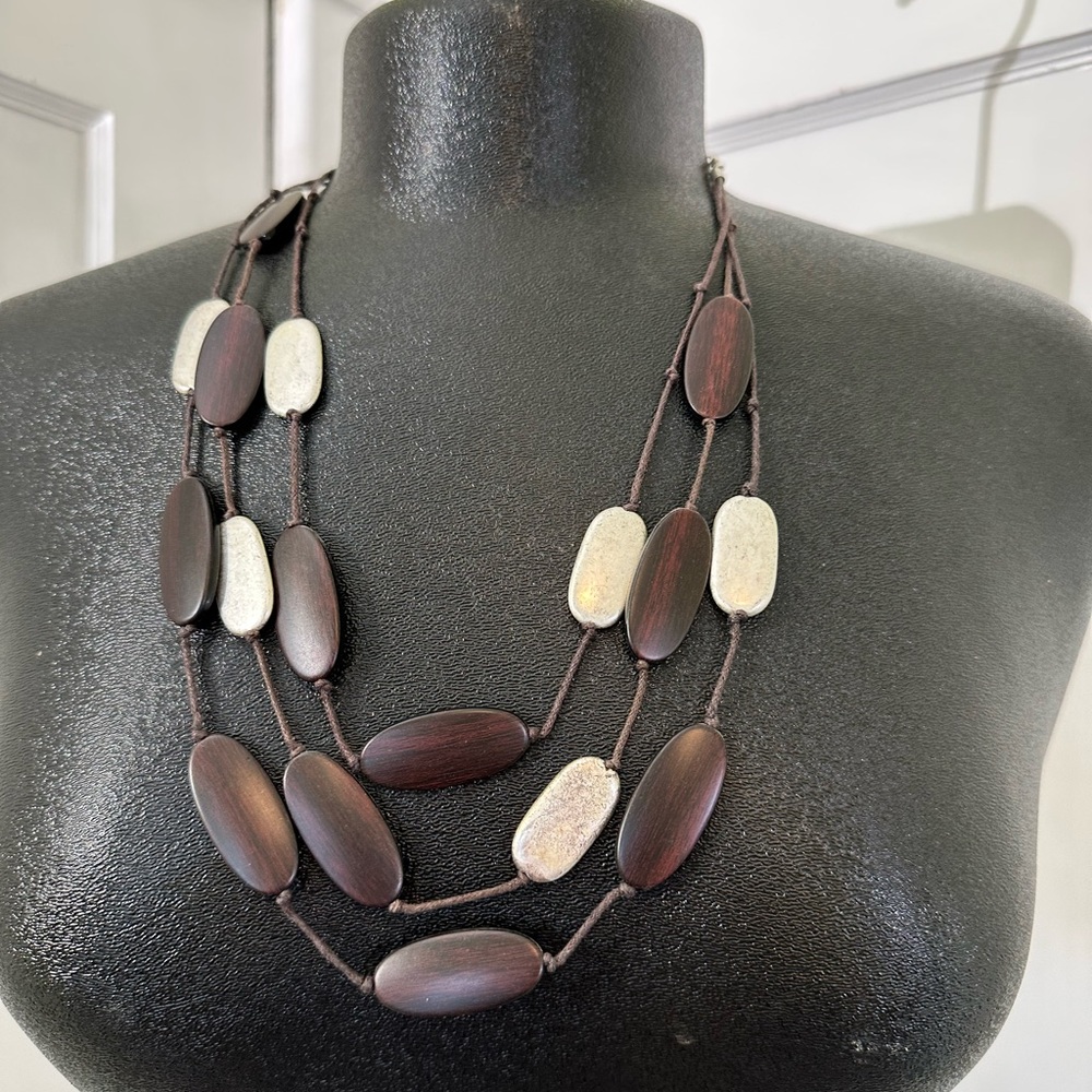 Multi-Strand Brown and Silver Bead Necklace - Women Jewelry
